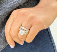 Load image into Gallery viewer, Cushion And Round Cut Sides Diamond Engagement Ring And Band Set In IGI Certified 14K Solid Yellow Gold Hiden Halo Wedding Bridal Ring 7.50