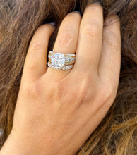 Load image into Gallery viewer, Cushion And Round Cut Sides Diamond Engagement Ring And Band Set In IGI Certified 14K Solid Yellow Gold Hiden Halo Wedding Bridal Ring 7.50