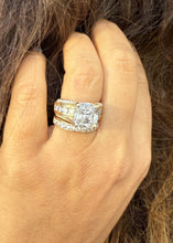 Load image into Gallery viewer, Cushion And Round Cut Sides Diamond Engagement Ring And Band Set In IGI Certified 14K Solid Yellow Gold Hiden Halo Wedding Bridal Ring 7.50