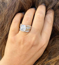 Load image into Gallery viewer, Cushion And Round Cut Sides Diamond Engagement Ring And Band Set In IGI Certified 14K Solid Yellow Gold Hiden Halo Wedding Bridal Ring 7.50