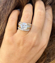 Load image into Gallery viewer, Cushion And Round Cut Sides Diamond Engagement Ring And Band Set In IGI Certified 14K Solid Yellow Gold Hiden Halo Wedding Bridal Ring 7.50