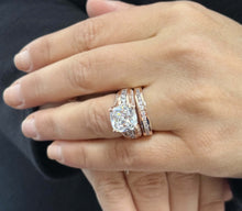 Load image into Gallery viewer, Cushion And Round Cut Sides Diamond Engagement Ring And Band Set In IGI Certified 14K Solid Rose Gold Hidden Halo Wedding Bridal Ring 6.50ct