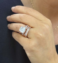 Load image into Gallery viewer, Cushion And Round Cut Sides Diamond Engagement Ring And Band Set In IGI Certified 14K Solid Rose Gold Hidden Halo Wedding Bridal Ring 6.50ct