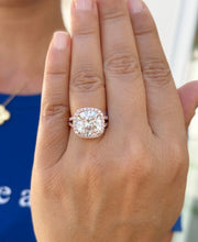 Load image into Gallery viewer, Cushion Cut Moissanite And Round Cut Sides Engagement Ring Halo Style Split Shank Wedding Ring Set In 14k Solid Rose Gold Bridal Ring 7.70ct