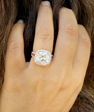 Load image into Gallery viewer, Cushion Cut Moissanite And Round Cut Sides Engagement Ring Halo Style Split Shank Wedding Ring Set In 14k Solid Rose Gold Bridal Ring 7.70ct