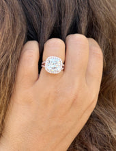Load image into Gallery viewer, Cushion Cut Moissanite And Round Cut Sides Engagement Ring Halo Style Split Shank Wedding Ring Set In 14k Solid Rose Gold Bridal Ring 7.70ct