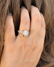 Load image into Gallery viewer, Round Cut Moissanite and Sides Cvd Round And Marquise Diamonds Engagement Ring And Band Wedding Set leaf design 14k Rose Gold 2.90ctw