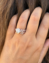 Load image into Gallery viewer, Round Cut Moissanite and Sides Cvd Round And Marquise Diamonds Engagement Ring And Band Wedding Set leaf design 14k Rose Gold 2.90ctw
