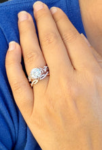 Load image into Gallery viewer, Round Cut Moissanite and Sides Cvd Round And Marquise Diamonds Engagement Ring And Band Wedding Set leaf design 14k Rose Gold 2.90ctw