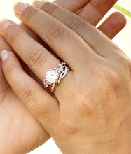 Load image into Gallery viewer, Round Cut Moissanite and Sides Cvd Round And Marquise Diamonds Engagement Ring And Band Wedding Set leaf design 14k Rose Gold 2.90ctw