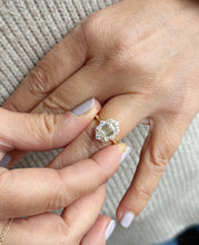 Load image into Gallery viewer, Emerald Cut Moissanite Center And Round Cut Sides Engagement Ring Halo Style Bridal Ring In 14k Solid Yellow Gold Wedding Ring For Her 2.90