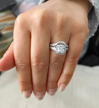 Load image into Gallery viewer, Princess Cut And Round Cut Sides Diamond Engagement Ring And Matching Band Wedding Ring Set IGI Certified 14k Solid White Gold 2.50ctw