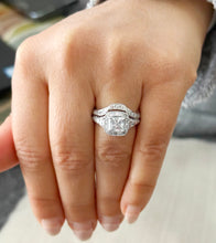 Load image into Gallery viewer, Princess Cut And Round Cut Sides Diamond Engagement Ring And Matching Band Wedding Ring Set IGI Certified 14k Solid White Gold 2.50ctw