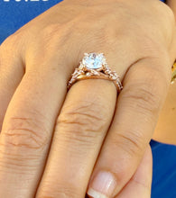 Load image into Gallery viewer, Round And Marquise Cut Moissanite and Sides Cvd Round And Marquise Diamonds Engagement Ring leaf design 14k Rose Gold 2.90ctw
