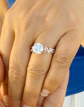 Load image into Gallery viewer, Round And Marquise Cut Moissanite and Sides Cvd Round And Marquise Diamonds Engagement Ring leaf design 14k Rose Gold 2.90ctw