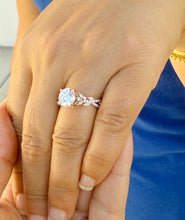 Load image into Gallery viewer, Round And Marquise Cut Moissanite and Sides Cvd Round And Marquise Diamonds Engagement Ring leaf design 14k Rose Gold 2.90ctw