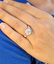 Load image into Gallery viewer, Round And Marquise Cut Moissanite and Sides Cvd Round And Marquise Diamonds Engagement Ring leaf design 14k Rose Gold 2.90ctw