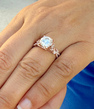 Load image into Gallery viewer, Round And Marquise Cut Moissanite and Sides Cvd Round And Marquise Diamonds Engagement Ring leaf design 14k Rose Gold 2.90ctw