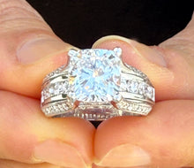 Load image into Gallery viewer, Cushion Cut And Round Cut Sides Diamond Engagement Ring IGI Certified 14k Solid White Gold Hidden Halo Wedding Ring Bridal Ring 5.50 G-VS2