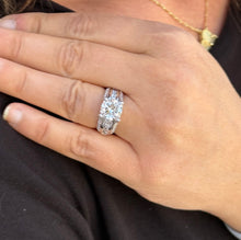 Load image into Gallery viewer, Cushion Cut And Round Cut Sides Diamond Engagement Ring IGI Certified 14k Solid White Gold Hidden Halo Wedding Ring Bridal Ring 5.50 G-VS2