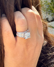 Load image into Gallery viewer, Cushion Cut And Round Cut Sides Diamond Engagement Ring IGI Certified 14k Solid White Gold Hidden Halo Wedding Ring Bridal Ring 5.50 G-VS2