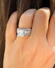 Load image into Gallery viewer, Cushion Cut And Round Cut Sides Diamond Engagement Ring IGI Certified 14k Solid White Gold Hidden Halo Wedding Ring Bridal Ring 5.50 G-VS2