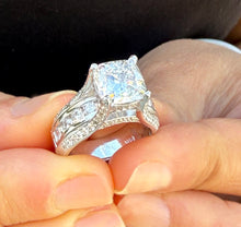 Load image into Gallery viewer, Cushion Cut And Round Cut Sides Diamond Engagement Ring IGI Certified 14k Solid White Gold Hidden Halo Wedding Ring Bridal Ring 5.50 G-VS2