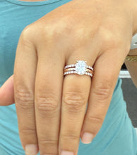 Load image into Gallery viewer, Cushion Cut Moissanite And Round Cut Sides Engagement Ring And Two Matching Bands 14K Solid Rose Gold Half Eternity Minimalist Ring 3.40ctw