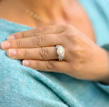 Load image into Gallery viewer, Round Cut Moissanite Engagement Ring And Band Three Stone Style Bezel Set Design 14k Solid Yellow Gold Halo Style Wedding Bridal Set 2.50ctw