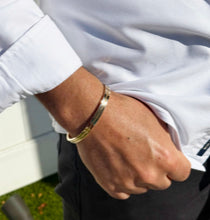 Load image into Gallery viewer, Men's Cuff Bangle 14K or 18K Solid and Very Heavy White Gold or Yellow Gold or Rose Gold 6mm Width Tapers Up Design High Polish Finish