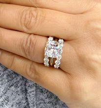 Load image into Gallery viewer, Cushion Cut Moissanite And Round Cut Sides Engagement Ring And Matching Band Set In 14k Solid Yellow And White Gold Wedding Bridal Set 6.00ctw