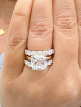 Load image into Gallery viewer, Cushion Cut Moissanite And Round Cut Sides Engagement Ring And Matching Band Set In 14k Solid Yellow And White Gold Wedding Bridal Set 6.00ctw