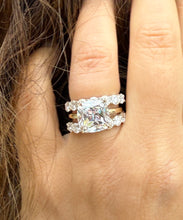 Load image into Gallery viewer, Cushion Cut Moissanite And Round Cut Sides Engagement Ring And Matching Band Set In 14k Solid Yellow And White Gold Wedding Bridal Set 6.00ctw