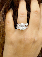 Load image into Gallery viewer, Elongated Cushion Cut Moissanite And Round Cut Sides Engagement Ring And Two Matching Bands Set In 14k Yellow Gold Wedding Bridal Set 7.00ct