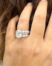 Load image into Gallery viewer, Elongated Cushion Cut Moissanite And Round Cut Sides Engagement Ring And Two Matching Bands Set In 14k Yellow Gold Wedding Bridal Set 7.00ct