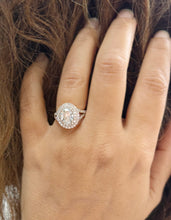Load image into Gallery viewer, Oval Cut Moissanite and Round Cut Sides Engagement Ring Double Halo Split Shank Style Set In 14k Solid Rose Gold Bridal Wedding Ring 2.80ct