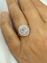 Load image into Gallery viewer, Oval Cut Moissanite and Round Cut Sides Engagement Ring Double Halo Split Shank Style Set In 14k Solid Rose Gold Bridal Wedding Ring 2.80ct