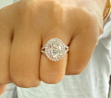 Load image into Gallery viewer, Oval Cut Moissanite and Round Cut Sides Engagement Ring Double Halo Split Shank Style Set In 14k Solid Rose Gold Bridal Wedding Ring 2.80ct