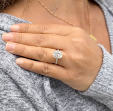 Load image into Gallery viewer, Cushion Cut Moissanite And Round Cut Sides Engagement Ring 14K Solid Yellow Gold Four Prong set Wedding Ring Four Prong Set Bridal Ring 5.25