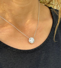 Load image into Gallery viewer, Round Cut Moissanite Pendant And Chain Solitaire Minimalist Dainty Halo Style 14k Solid White Gold Necklace And Chain Wedding Gift 3.25ct