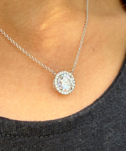 Load image into Gallery viewer, Round Cut Moissanite Pendant And Chain Solitaire Minimalist Dainty Halo Style 14k Solid White Gold Necklace And Chain Wedding Gift 3.25ct