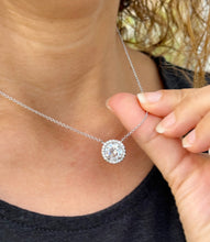 Load image into Gallery viewer, Round Cut Moissanite Pendant And Chain Solitaire Minimalist Dainty Halo Style 14k Solid White Gold Necklace And Chain Wedding Gift 3.25ct