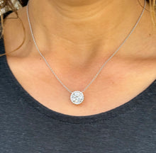 Load image into Gallery viewer, Round Cut Moissanite Pendant And Chain Solitaire Minimalist Dainty Halo Style 14k Solid White Gold Necklace And Chain Wedding Gift 3.25ct