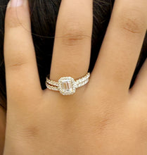 Load image into Gallery viewer, Emerald Cut And Round Cut IGI Certified Diamond Engagement Ring And Matching Band Bridal Set In 14k Solid Yellow Gold Wedding Set 1.80ctw