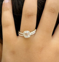 Load image into Gallery viewer, GIA Certified Natural Emerald Cut And Round Cut Sides Diamond Engagement Ring And Matching Band Bridal Set In 14k Solid Yellow Gold 1.70ctw