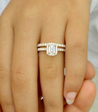 Load image into Gallery viewer, Emerald Cut And Round Cut IGI Certified Diamond Engagement Ring And Matching Band Bridal Set In 14k Solid Yellow Gold Wedding Set 1.80ctw