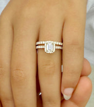 Load image into Gallery viewer, GIA Certified Natural Emerald Cut And Round Cut Sides Diamond Engagement Ring And Matching Band Bridal Set In 14k Solid Yellow Gold 1.70ctw