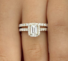 Load image into Gallery viewer, GIA Certified Natural Emerald Cut And Round Cut Sides Diamond Engagement Ring And Matching Band Bridal Set In 14k Solid Yellow Gold 1.70ctw