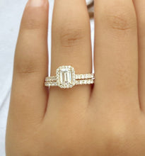 Load image into Gallery viewer, GIA Certified Natural Emerald Cut And Round Cut Sides Diamond Engagement Ring And Matching Band Bridal Set In 14k Solid Yellow Gold 1.70ctw