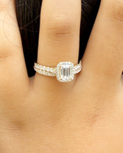 Load image into Gallery viewer, Emerald Cut And Round Cut IGI Certified Diamond Engagement Ring And Matching Band Bridal Set In 14k Solid Yellow Gold Wedding Set 1.80ctw
